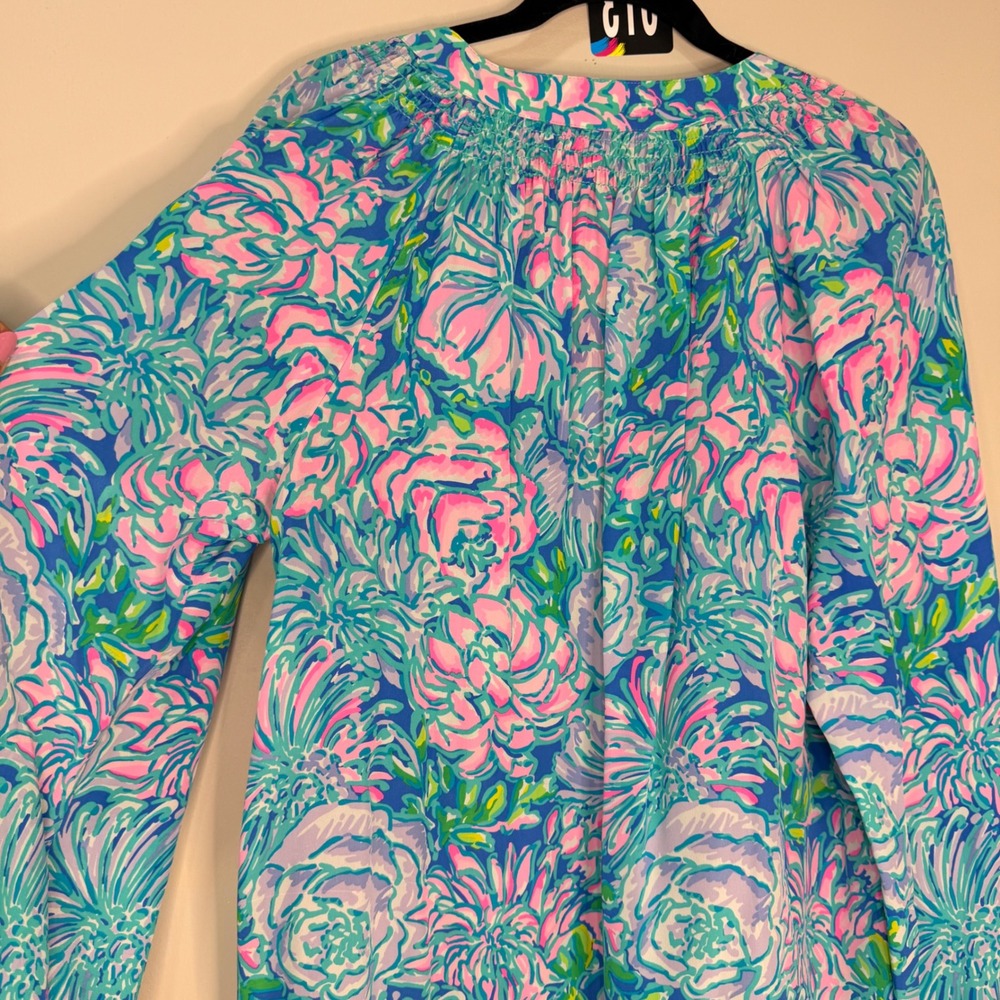 #13 LILLY PULITZER Elsa Top XL PTP: 24"Multi In Full Bloom Silk Floral NWT $158 - Picture 7 of 13